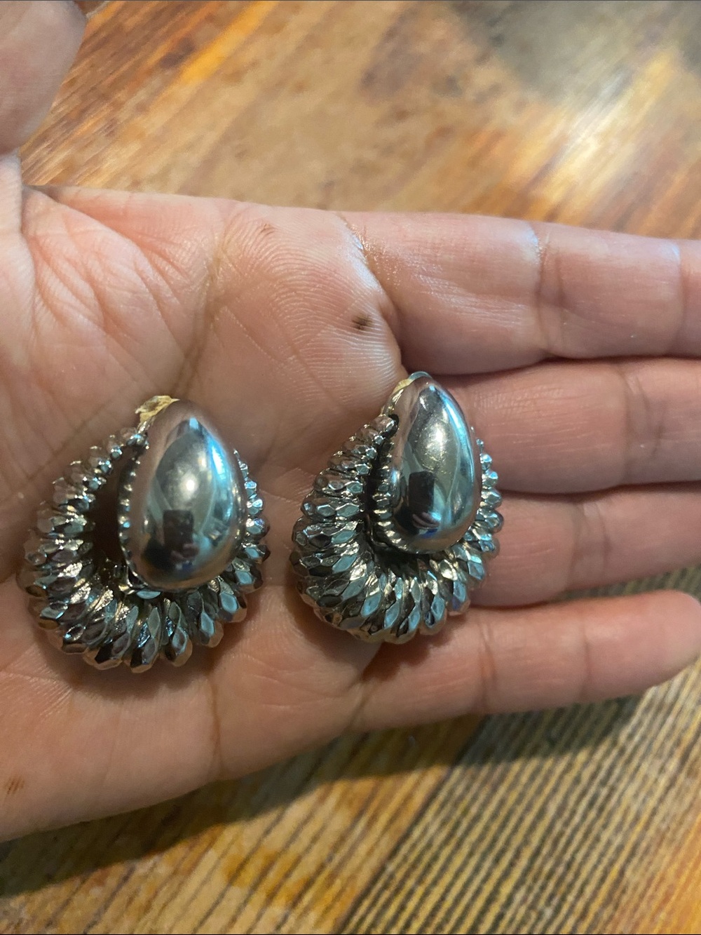 Polished Silver Teardrop Clip-On Earrings